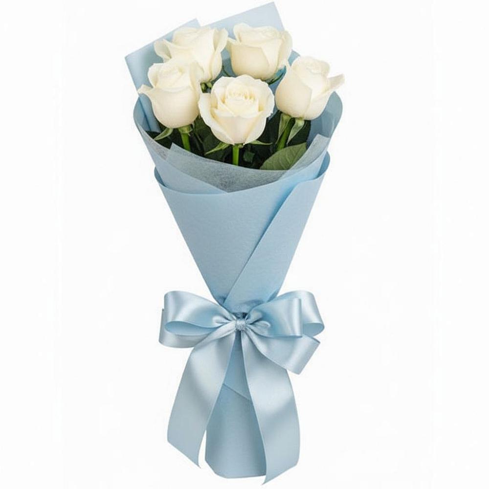Букет 5 Белых роз Проуд в Муцалауле 
